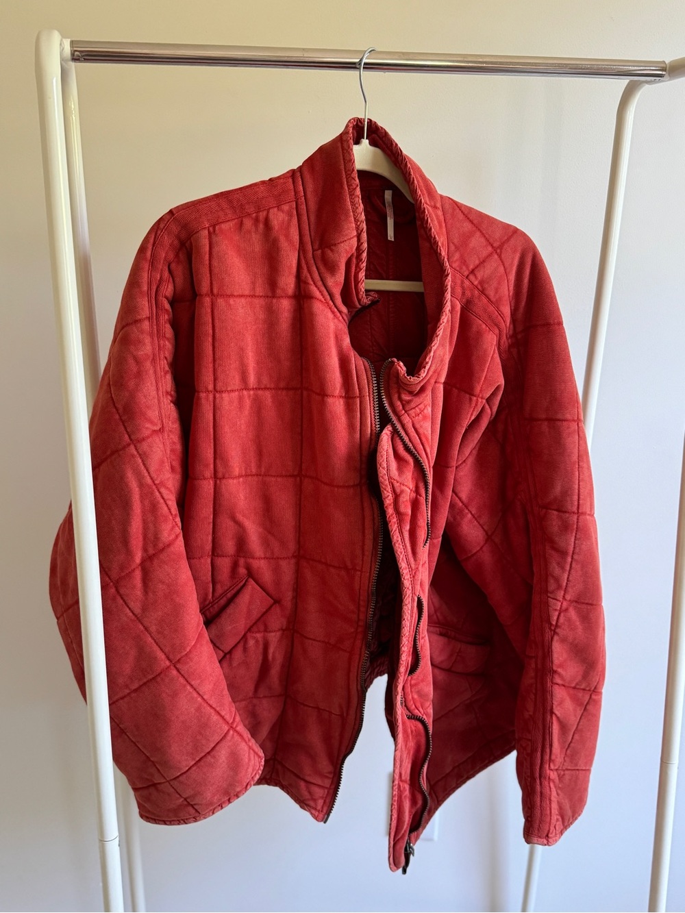 Free People Quilted Dolman Jacket Rust Red Oversized Zip Coat